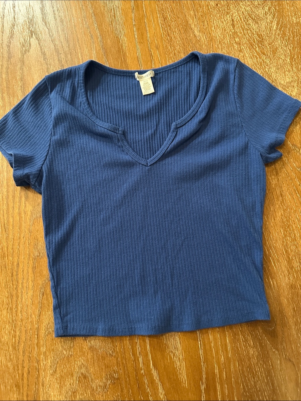 Bozzolo Ribbed V-Notch Crop Top - Navy Blue